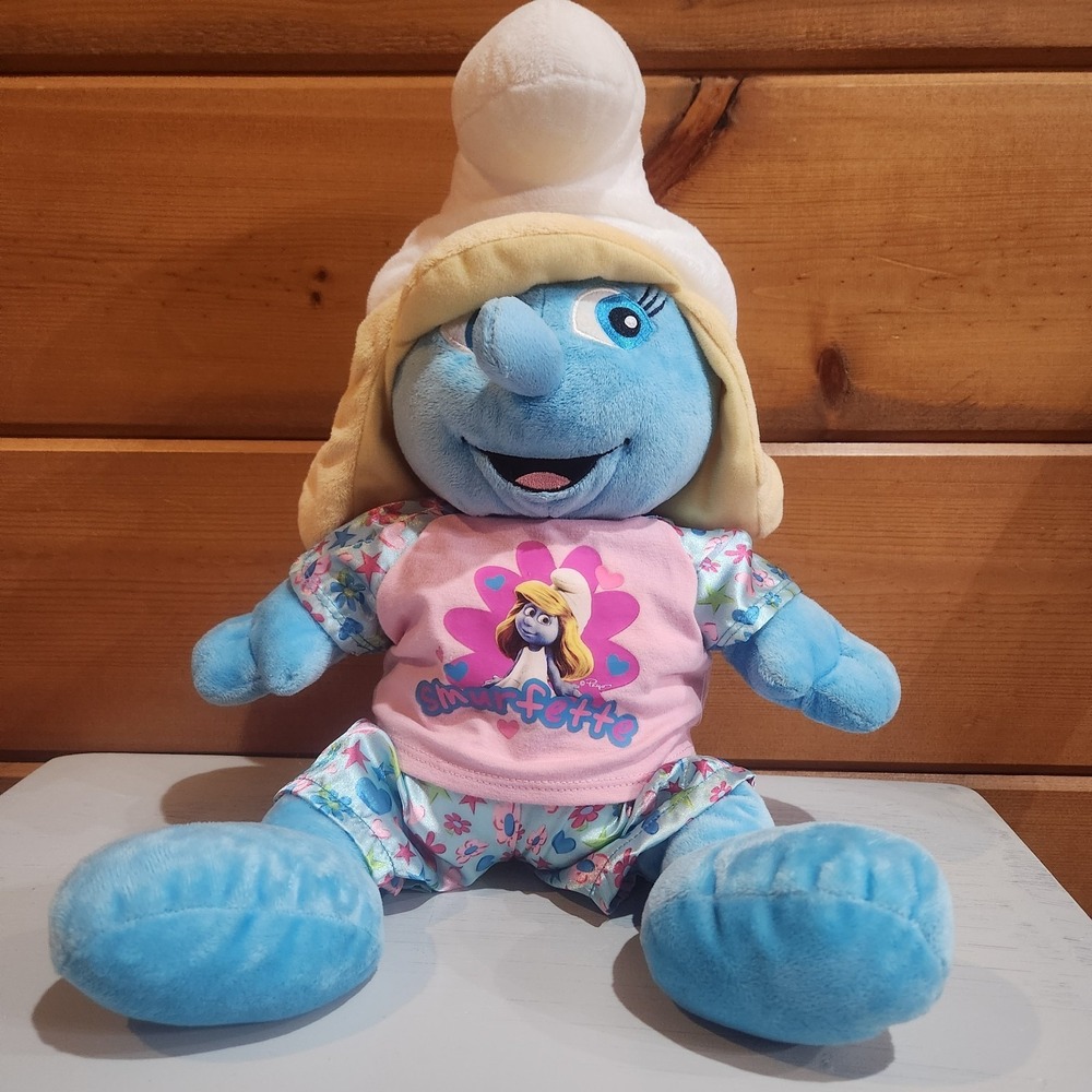 Build A Bear Workshop Smurfs Smurfette Stuffed Plush Animal 16" Pajama Dress F31